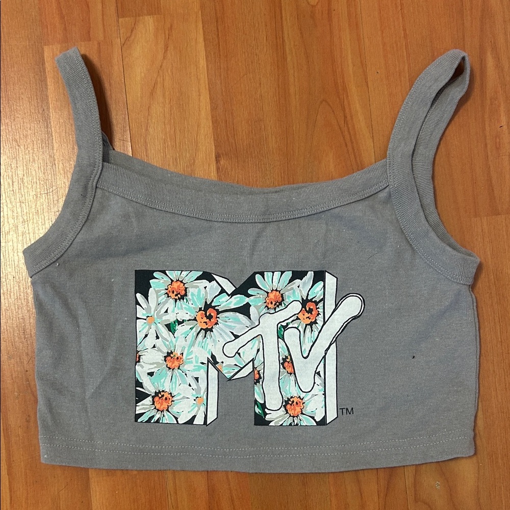 MTV Gray Crop Top with Floral Logo